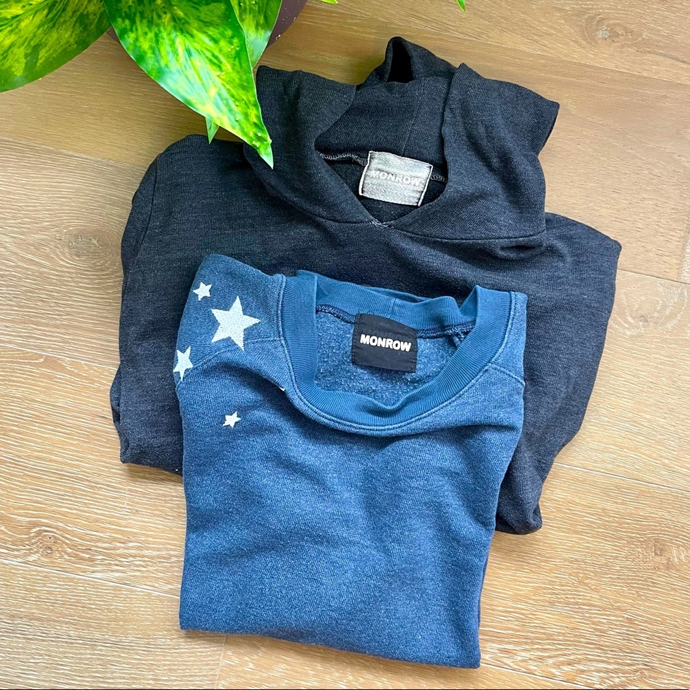 Lot of 2 Monrow sweatshirts. Blue and charcoal gray.